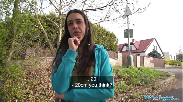 Public Agent Brunette jogger with a great ass measures a big cock before fucking it