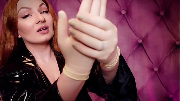 free video - latex gloves - medical fetish tight nurse gloves - black pvc coat